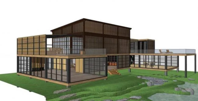 Sketchup Business Model | Multi story Tea House, Modern Style