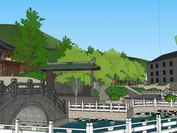 SketchUp Model of Qingyang Temple: Multi-Story Taoist Architecture in Traditional Chinese Style