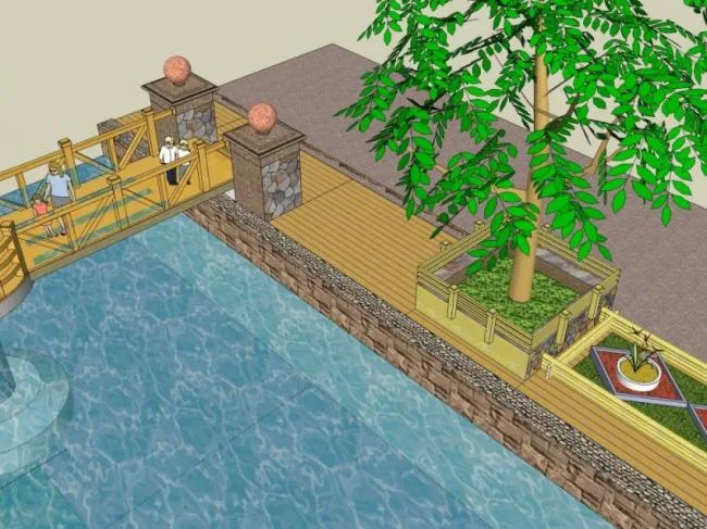 Sketchup Landscape Model | Small Bridge Landscape, Modern Style
