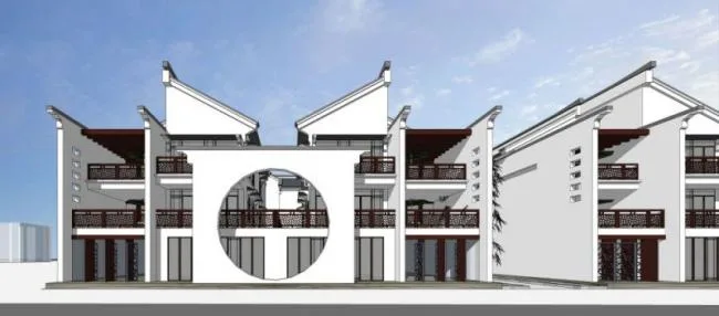 Sketchup Villa Model | Row Villa, Courtyard, Chinese Style