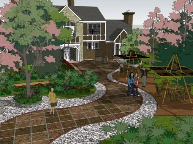 Sketchup Landscape Model | Villa Landscape, Courtyard Landscape, Modern Style