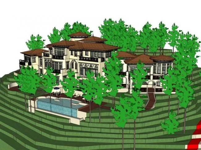SketchUp Business Model: Multi-Story Classical Style Clubhouse Design