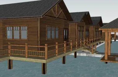 SketchUp Business Model: Multi-Story Farmhouse Clubhouse in Classic Commercial Style-BIM WORLD