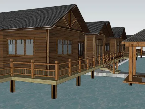 SketchUp Business Model: Multi-Story Farmhouse Clubhouse in Classic Commercial Style