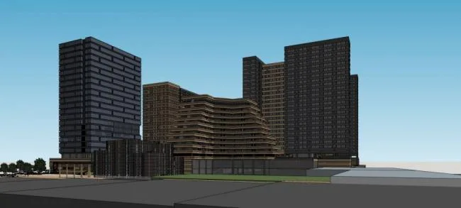 Sketchup Complex Model | High rise urban commercial complex, modern style, hotel office, apartment, multi story commercial podium, shopping mall