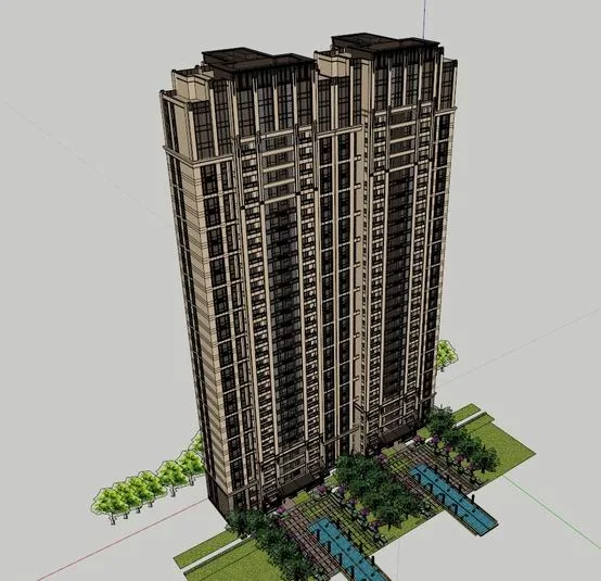 Sketchup Residential Model | High rise Residential, Bottom Commercial, Classical Style