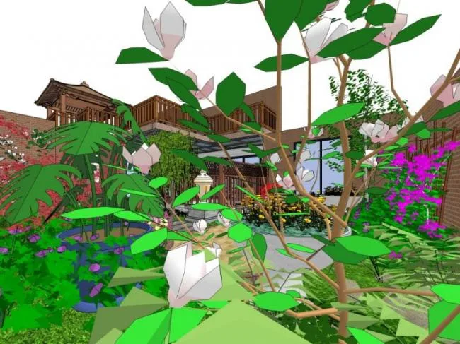Sketchup Landscape Model | Courtyard Garden Landscape, Chinese Style