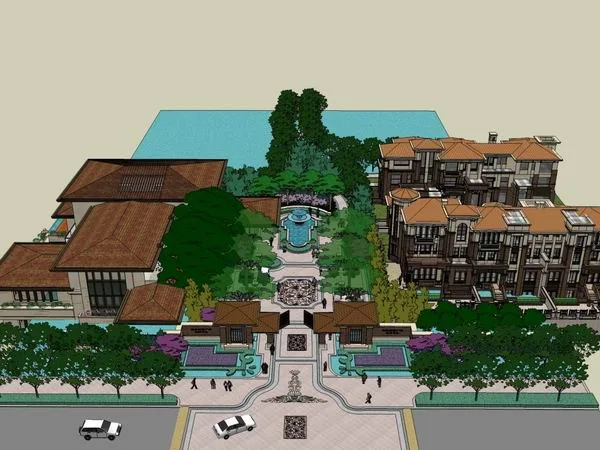 Sketchup Villa Model | Villa Residential Community, Classical Style