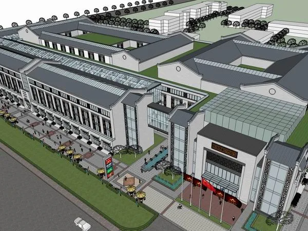 Sketchup Business Model | Multi story commercial street, pedestrian street, classical style