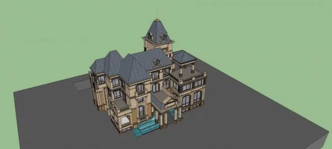 Sketchup Villa Model | French Luxury Villa, Residential Building, Solo Villa, Multi story, Stacked