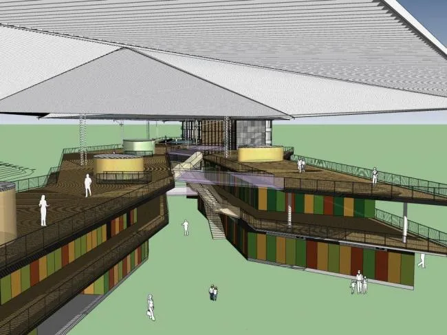 Sketchup Business Model | Multi story commercial, waterfront landscape, modern style