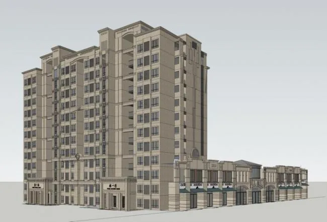 Sketchup Residential Model | High rise residential, ground floor commercial, commercial podium, Simplified European style, residential building, neoclassical style