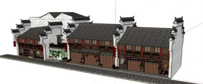 Sketchup Business Model | Multi story Business District, Chinese Style