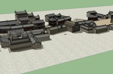 SketchUp Business Model: Multi-Story Commercial Street with Chinese Architectural Style-BIM WORLD