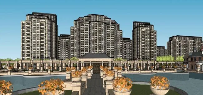 Sketchup Residential Model | High rise residential complex, commercial podium, clubhouse, French, classical style, residential building