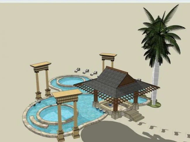 Sketchup Sketch Model | Square Landscape, Pavilions, Sketch, Southeast Asian Style, Classical Style