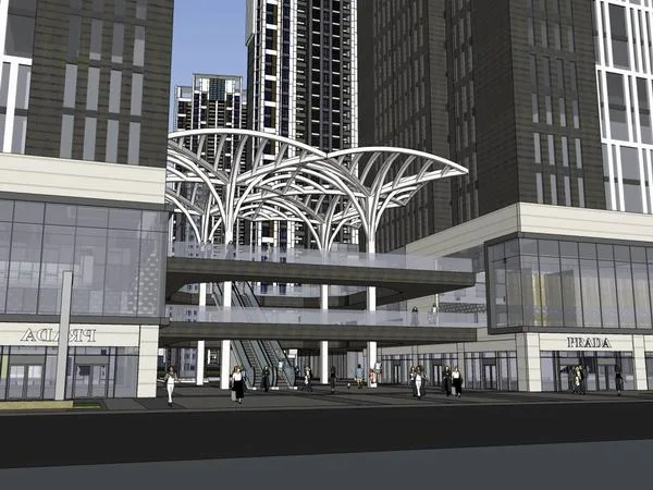 Sketchup Business Model | Multi story Commercial Shopping Center, Modern Style