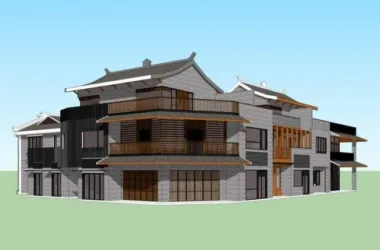 SketchUp Business Model: Multi-Story Commercial Building in Modern Chinese Style-BIM WORLD