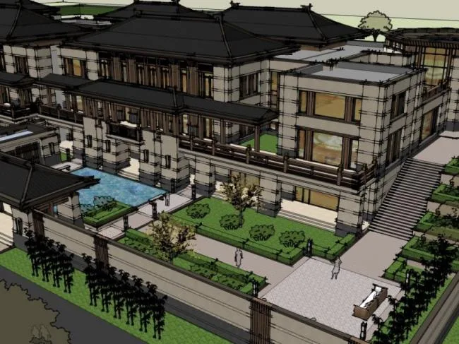 Sketchup Business Model | Multi story Commercial Street, Chinese Style
