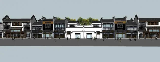 Sketchup Business Model | Small Town Commercial Street, Huizhou Architecture, Chinese Style