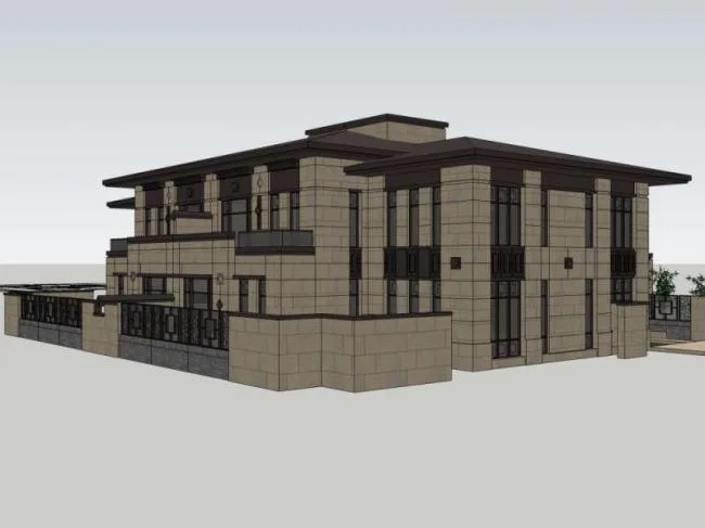 Sketchup Villa Model | Twin Villa, Modern Chinese Style