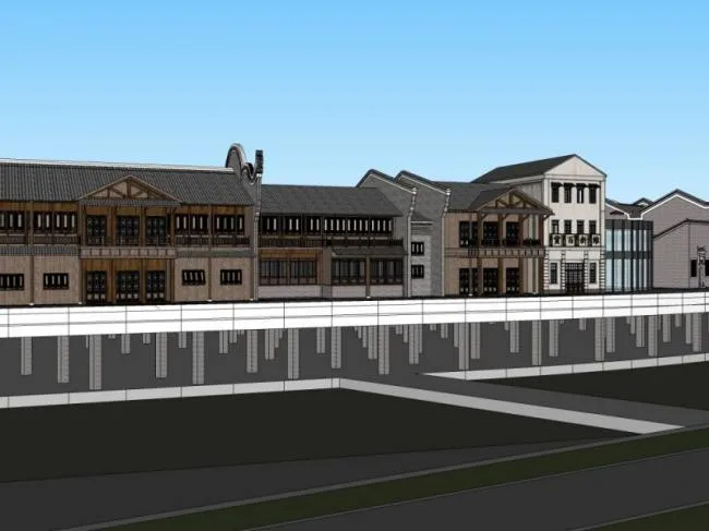 Sketchup Business Model | Multi story Commercial Street, Modern Chinese Style