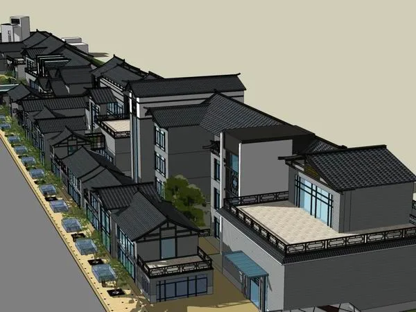 Sketchup Business Model | Multi story Commercial Street, Pedestrian Street, Chinese Classical Style