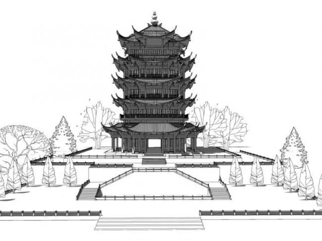 Sketchup Ancient Architecture Model | Multi story Attic, Yellow Crane Tower, Chinese Style, Ancient Architecture