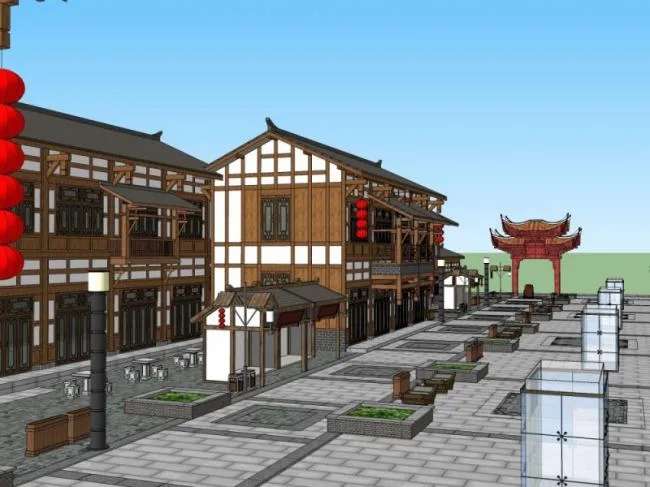 Sketchup Business Model | Multi story Commercial Pedestrian Street, Chinese Style