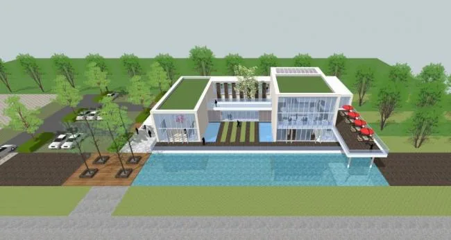 Sketchup Business Model | Multi story Sales Office, Modern Style, Clubhouse, Commercial Building