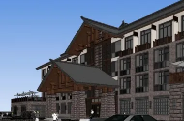SketchUp Multi-Story Hotel Model Featuring Traditional Chinese Architecture-BIM WORLD