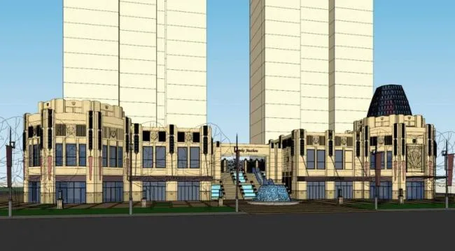 SketchUp Business Model: Neoclassical Streetfront Commercial Podium with Entrance Gate