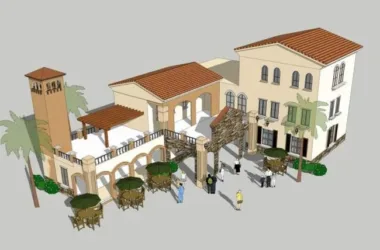 SketchUp Business Model: Multi-Story Commercial Buildings, Mediterranean-Style Clubhouse, and Spanish-Inspired Commercial Street-BIM WORLD