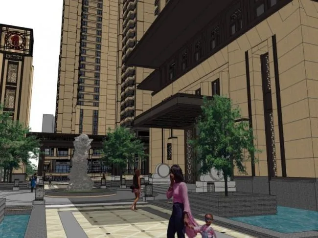 Sketchup Residential Model | Super high-rise residential, ground floor commercial, classical style