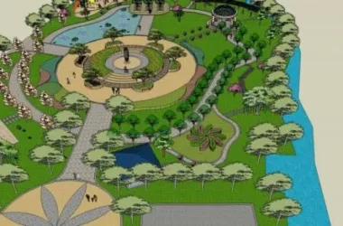 Modern Park Landscape Design in SketchUp: Trees, Pools, and Water Features-BIM WORLD