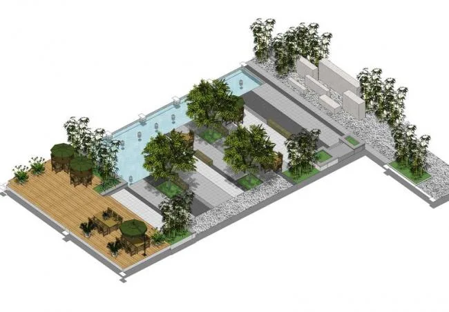 Modern Courtyard and Pool Landscape Design in SketchUp