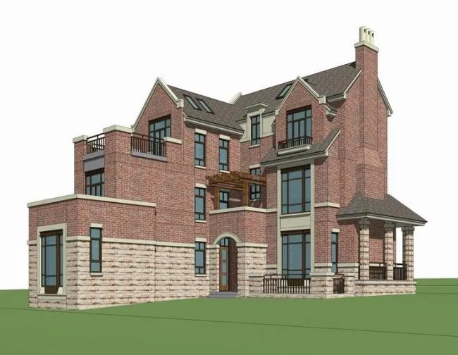 Sketchup Villa Model | L-shaped Villa, Stacked Villa, English Style, Classical Style