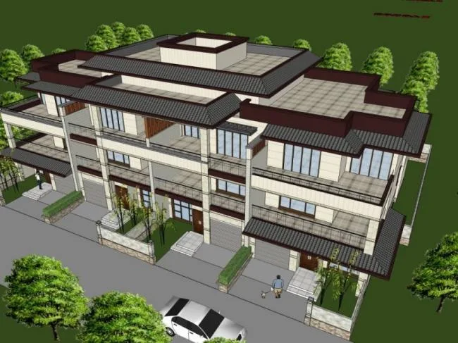 Sketchup Villa Model | Multi row Villa, Modern Style