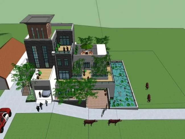 Sketchup Villa Model | Stacked Villa, Modern Style