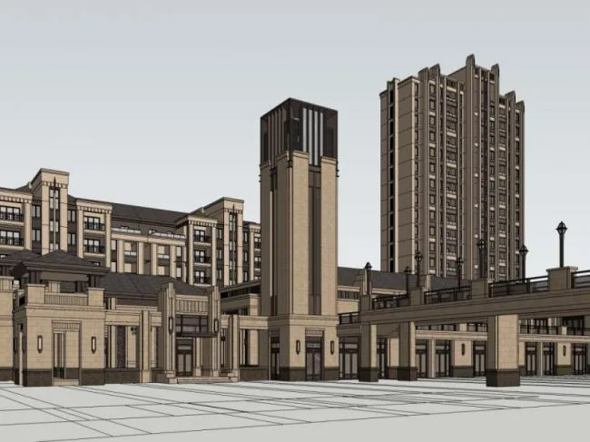 Sketchup Business Model | Low Level Clubhouse, Classical Style