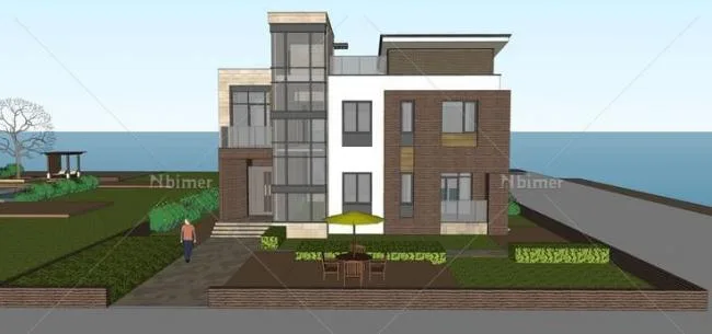 Sketchup villa model | Multi story sea view house, standalone villa, modern style