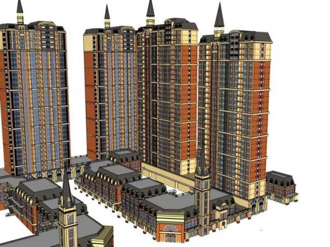 Sketchup Residential Model | High rise residential, ground floor commercial, classical style