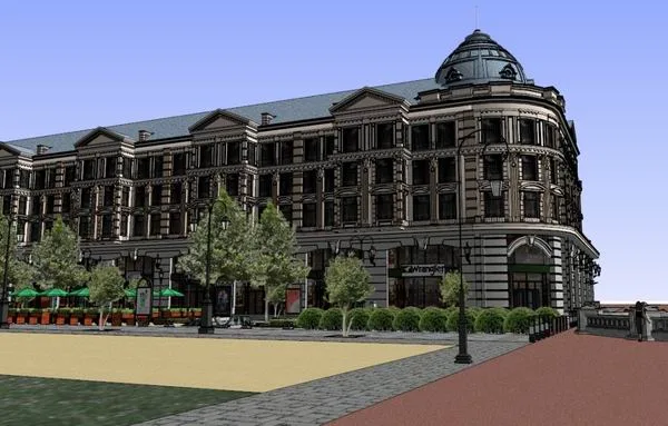 Sketchup Business Model | Multi story Pedestrian Street, Commercial, Classical Style