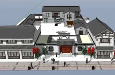 SketchUp Residential Model: Low-Rise Huizhou-Style Courtyard Design-BIM WORLD