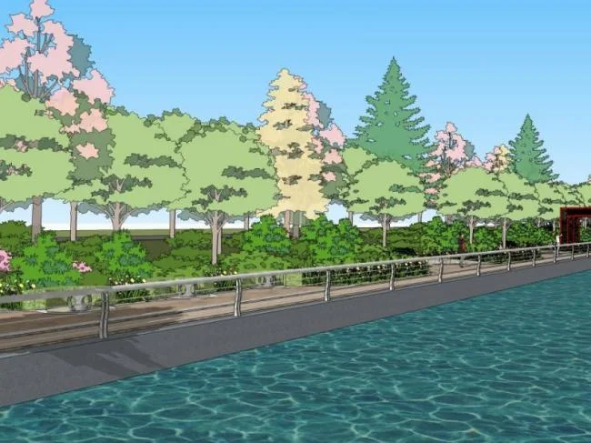 Sketchup Landscape Model | Waterfront Landscape, Modern Style