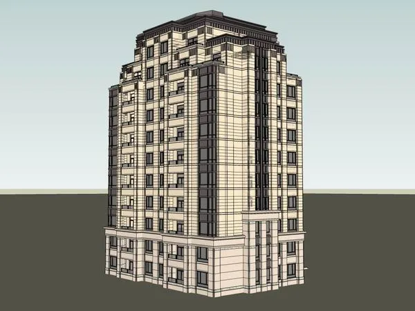 Sketchup Residential Model | High rise residential building, classical style, 12 floors