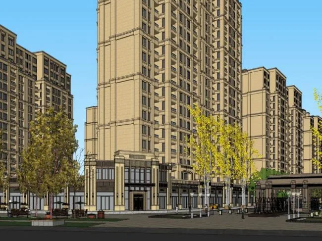Sketchup Residential Model | High rise residential, ground floor commercial, residential building, classical style