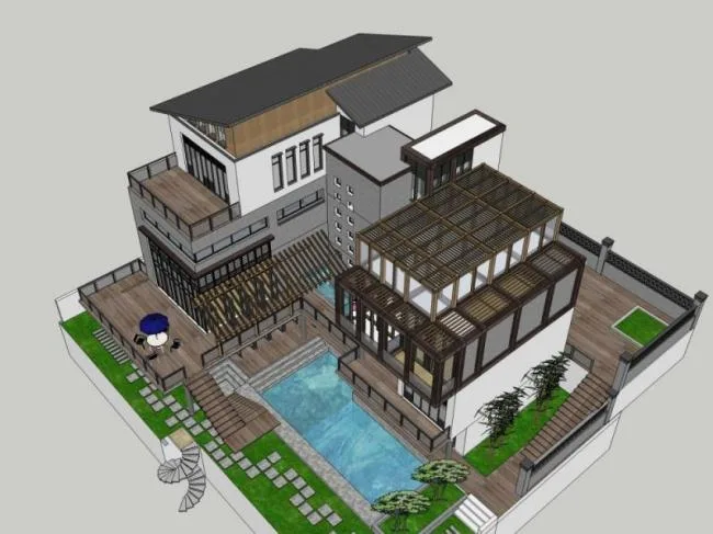 Modern Stacked Villa Design in SketchUp