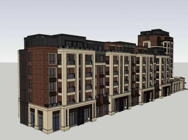 Sketchup Residential Model | Multi story Residential, Street Side Commercial, Western Classical Style
