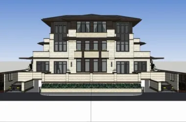 Modern Chinese Twin Villa SketchUp Model-BIM WORLD